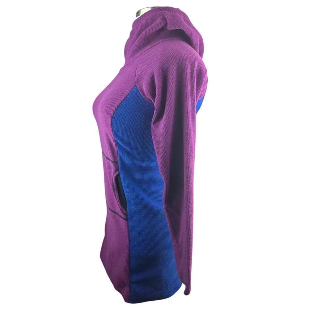 Melanzana Hooded Micro Grid Fleece Dress Hoody Purple & Blue Women’s Size Small - Picture 8 of 16